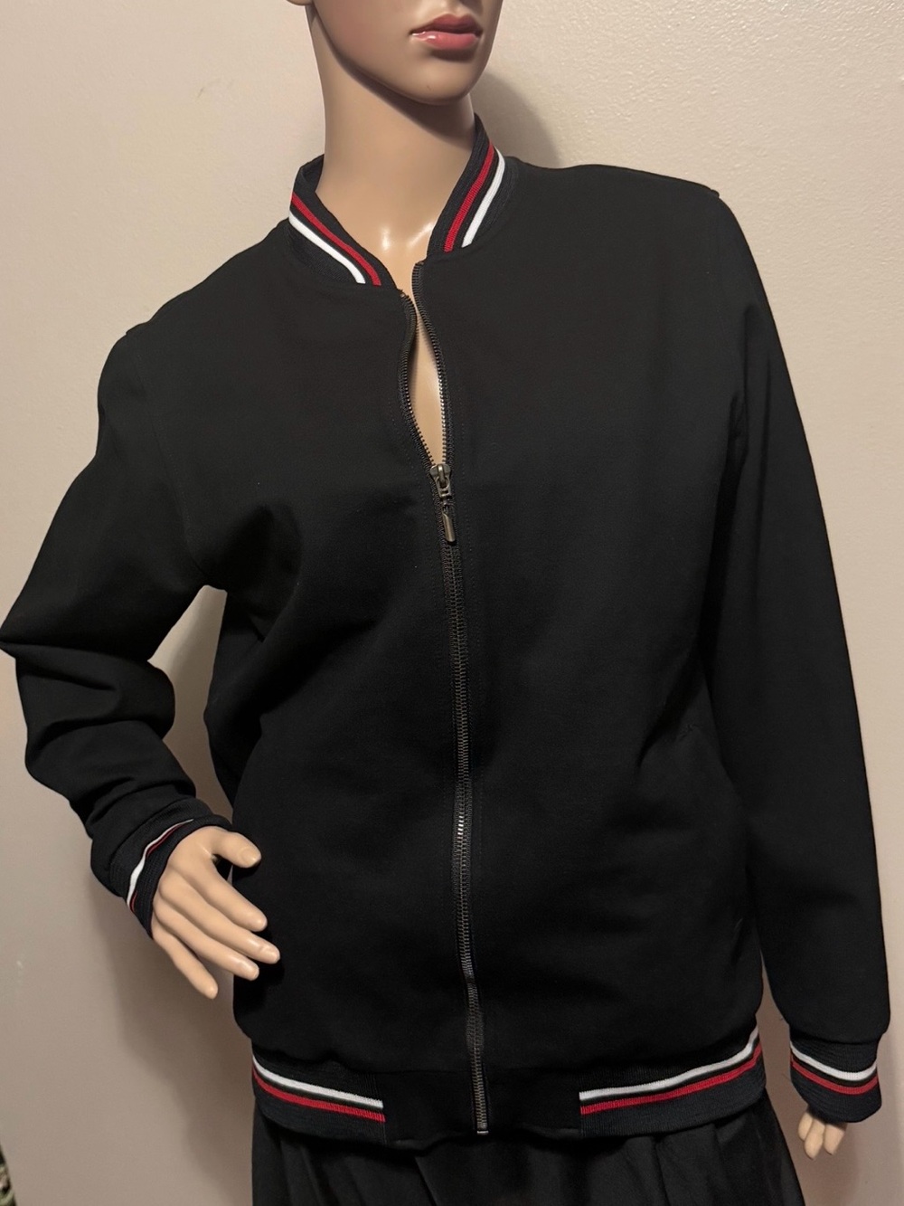 Latente Black Varsity Style Classic Bomber Jacket with Stripe Trim - Women